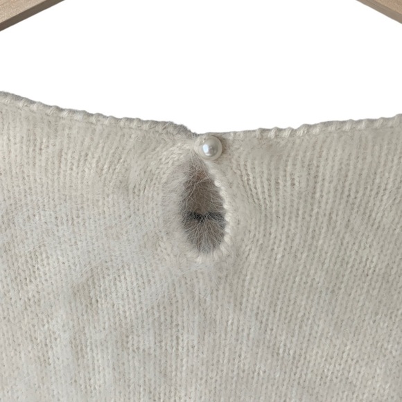 Vintage Lara Ferrante Angora Sweater Faux Leather Flowers Sequins Black Purple L - Picture 11 of 11